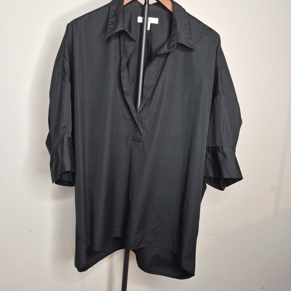 Banana Republic Oversized Poplin Cocoon Shirt Back Pleat Popover Dolman Black Lg
